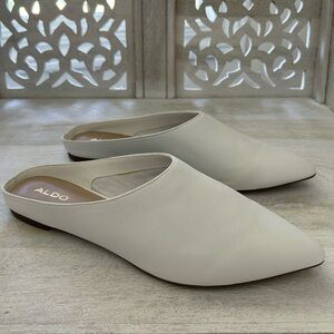 NEW ALDO Women's White Mules Flats Slides Leather Shoes Slip in Size 9